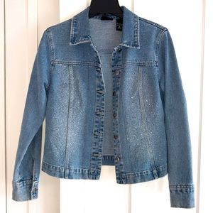 NY JEANS New York & Company Glitter Denim jeans jacket, Size M GUC.